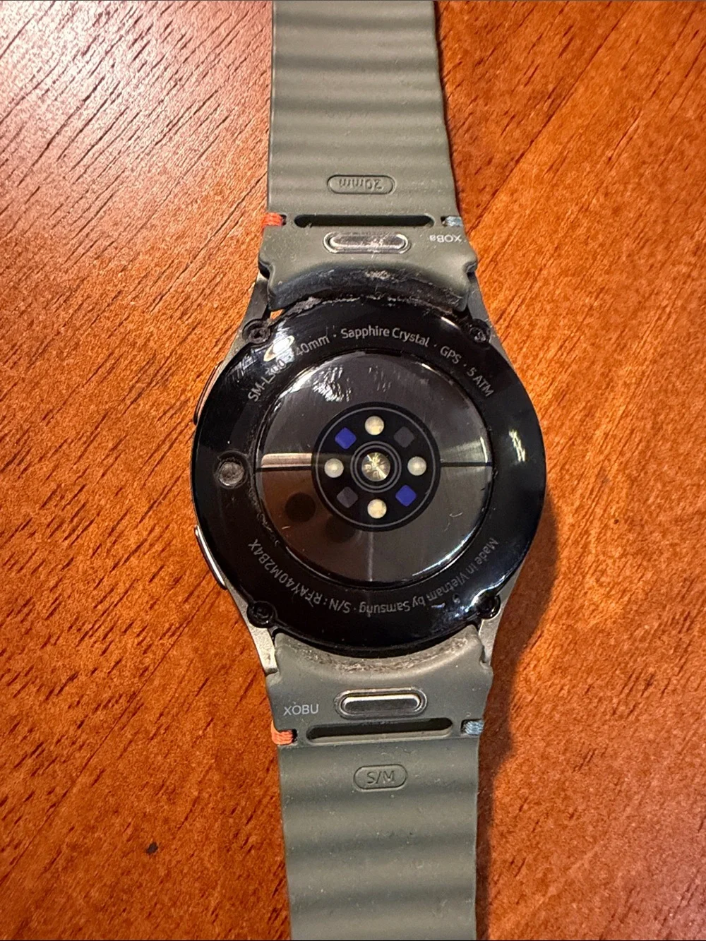 Samsung Round Smartwatch with Olive Green Silicone Strap and Silver Case